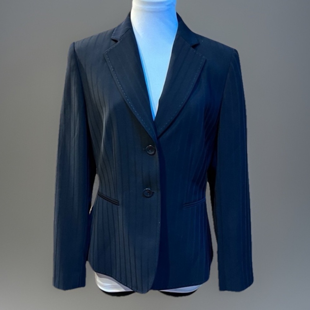 NWT TAHARI Arthur S. Levine Navy Blue Pinstripe Button Blazer Jacket sz 8